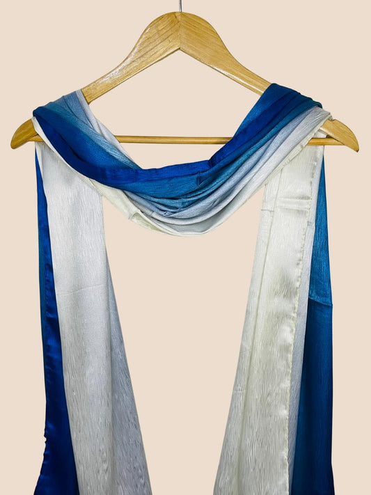 Crinkle Matte Silk Double Shaded Stole - Blue & Creamy Shades