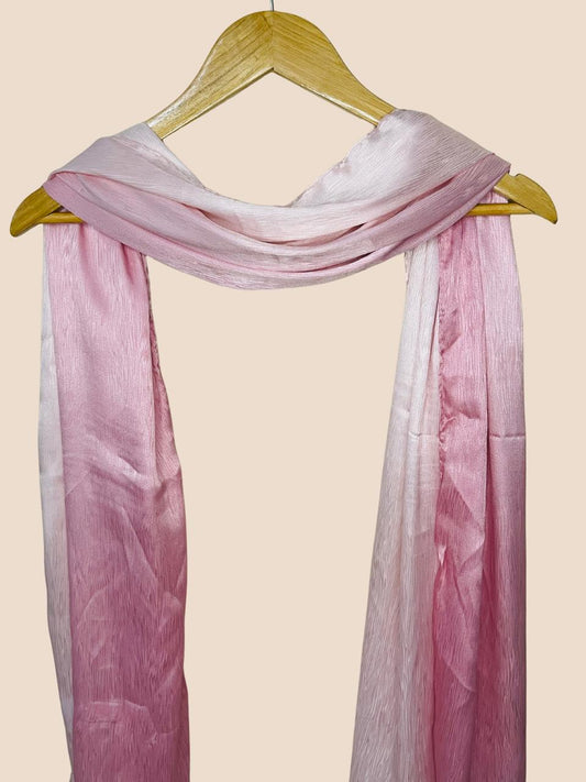 Crinkle Matte Silk Double Shaded Stole - Pink & Creamy Shades
