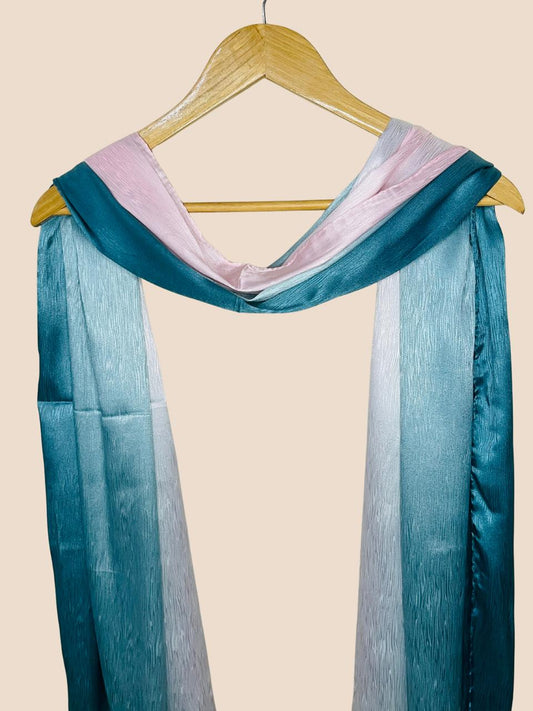 Crinkle Matte Silk Double Shaded Stole - Green & Pinkish Shades