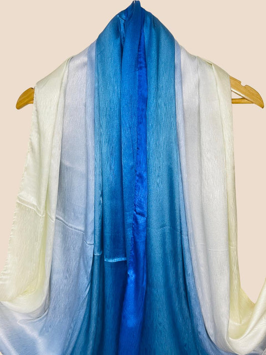 Crinkle Matte Silk Double Shaded Stole - Blue & Creamy Shades