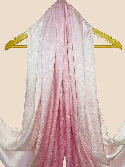 Crinkle Matte Silk Double Shaded Stole - Pink & Creamy Shades