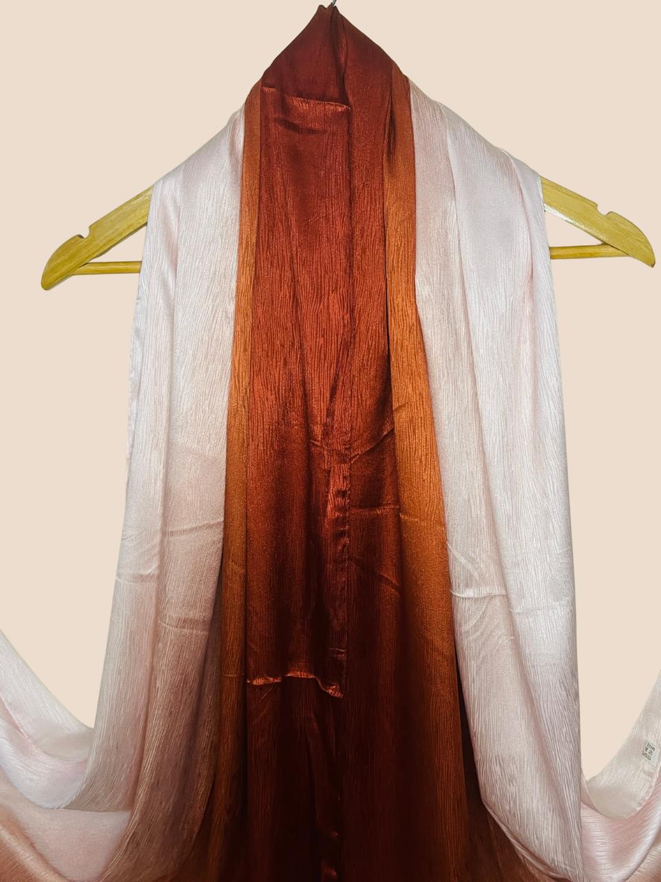 Crinkle Matte Silk Double Shaded Stole - Brown & Creamy Pink Shades