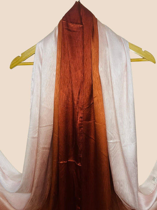 Crinkle Matte Silk Double Shaded Stole - Brown & Creamy Pink Shades