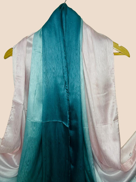 Crinkle Matte Silk Double Shaded Stole - Green & Pinkish Shades