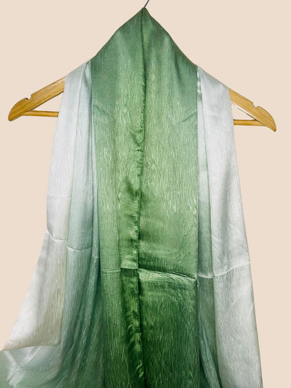 Crinkle Matte Silk Double Shaded Stole - Green & Creamy Shades