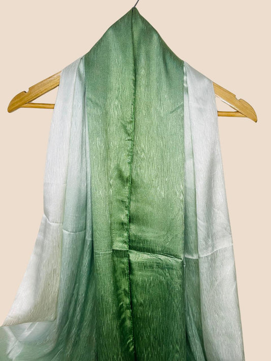Crinkle Matte Silk Double Shaded Stole - Green & Creamy Shades