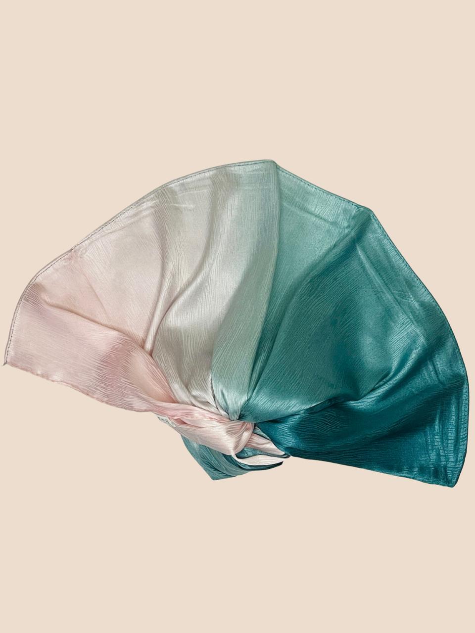 Crinkle Matte Silk Double Shaded Stole - Green & Pinkish Shades