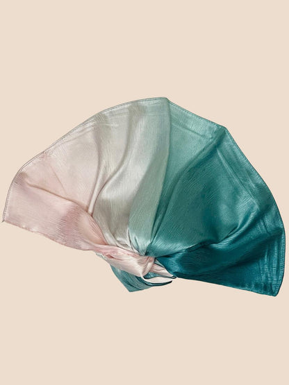 Crinkle Matte Silk Double Shaded Stole - Green & Pinkish Shades