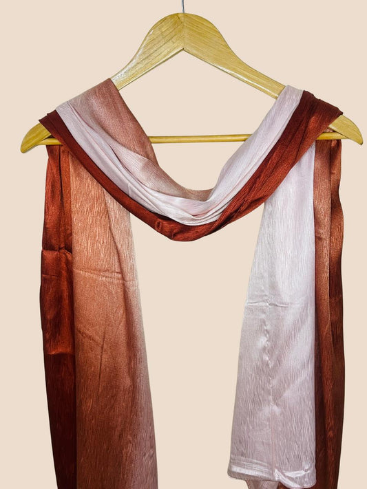 Crinkle Matte Silk Double Shaded Stole - Brown & Creamy Pink Shades