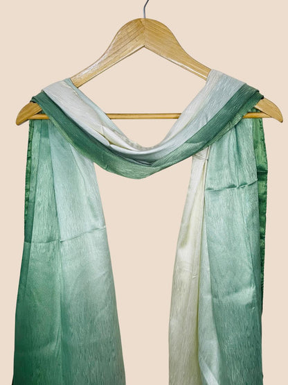 Crinkle Matte Silk Double Shaded Stole - Green & Creamy Shades