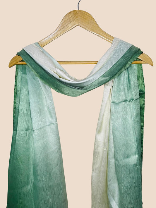Crinkle Matte Silk Double Shaded Stole - Green & Creamy Shades