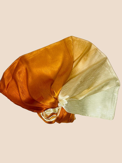 Crinkle Matte Silk Double Shaded Stole - Dark Orange & Creamy Shades