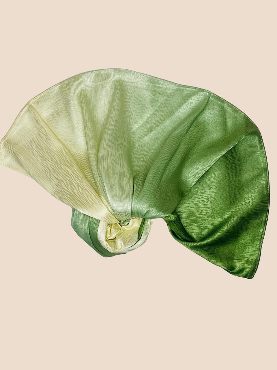Crinkle Matte Silk Double Shaded Stole - Green & Creamy Shades