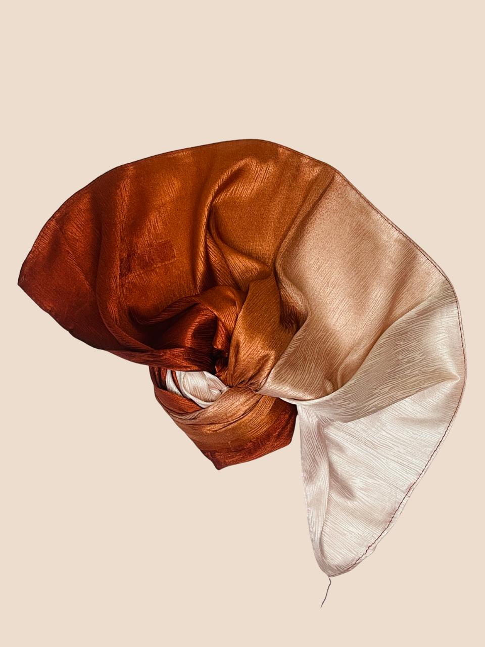 Crinkle Matte Silk Double Shaded Stole - Brown & Creamy Pink Shades