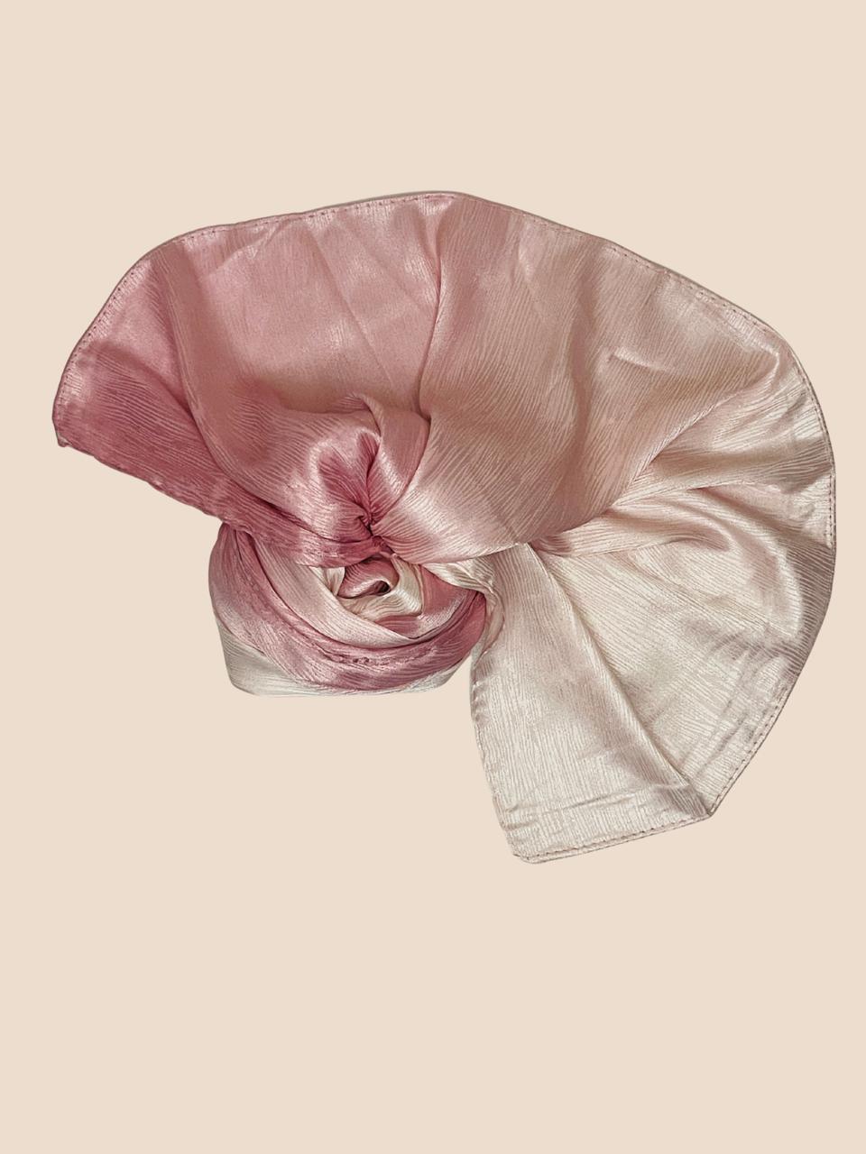 Crinkle Matte Silk Double Shaded Stole - Pink & Creamy Shades