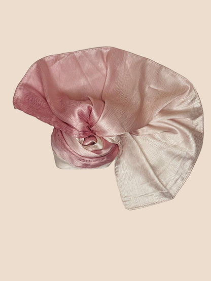 Crinkle Matte Silk Double Shaded Stole - Pink & Creamy Shades