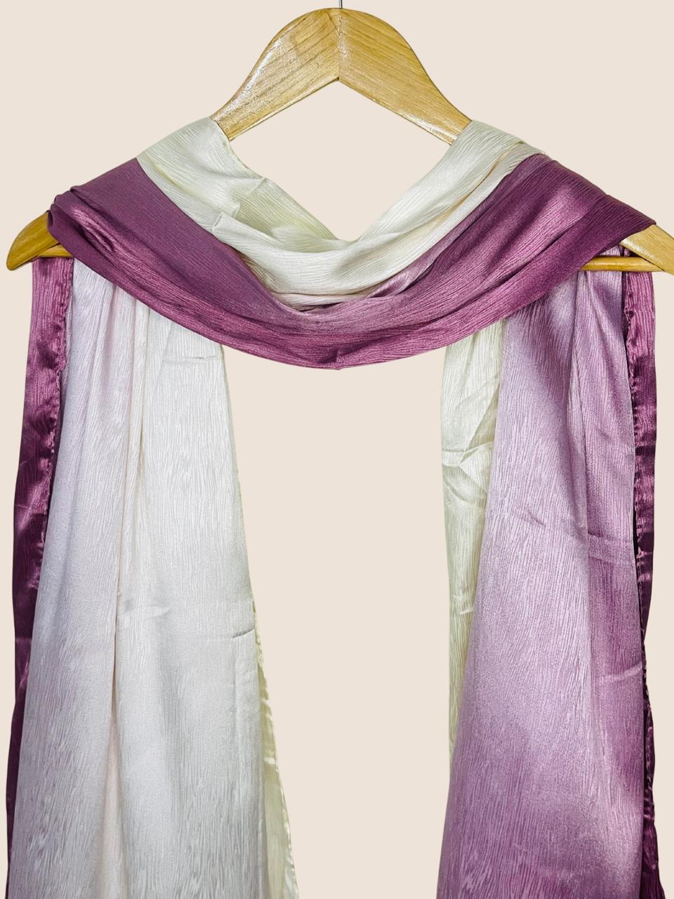 Crinkle Matte Silk Double Shaded Stole -Purple & Pinkish Shades